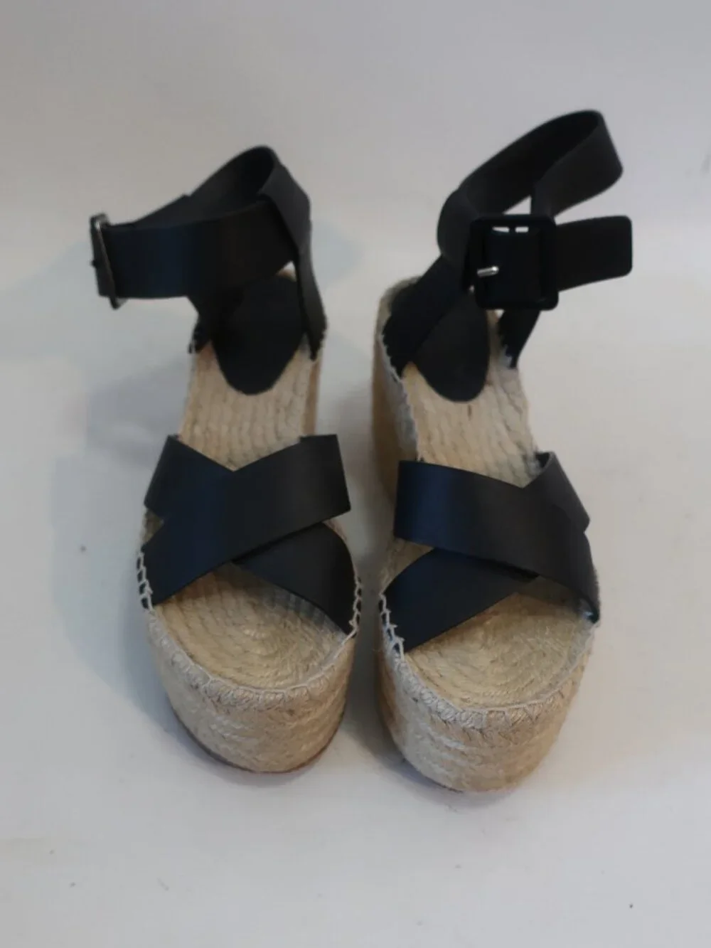 Womens Celine Black Leather Crossover Straps Espadrille Wedge Sandals 38 US/8 - Picture 2 of 14